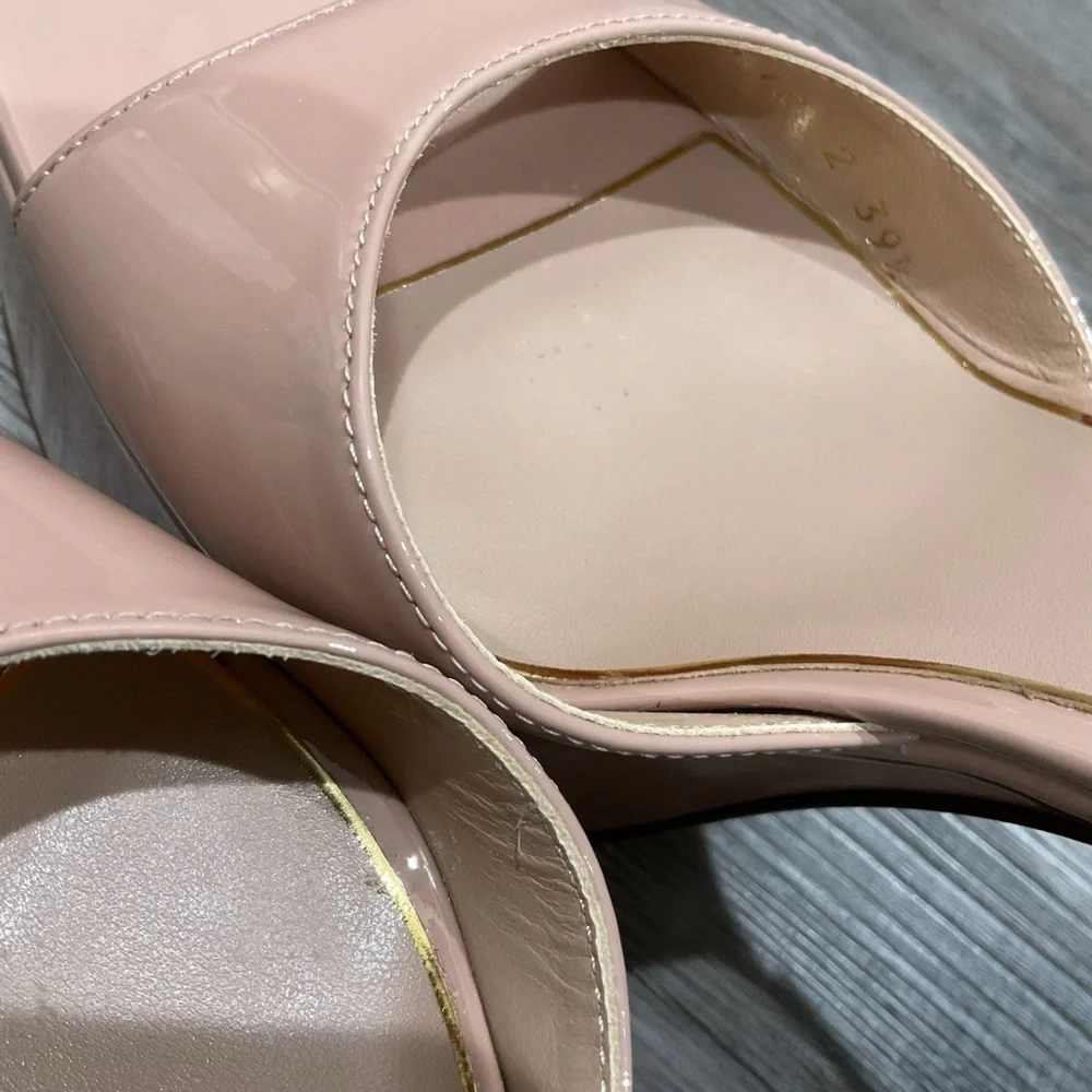 Valentino Garavani Logo Neutral Tan Go Patent Leather Sandal Platforms